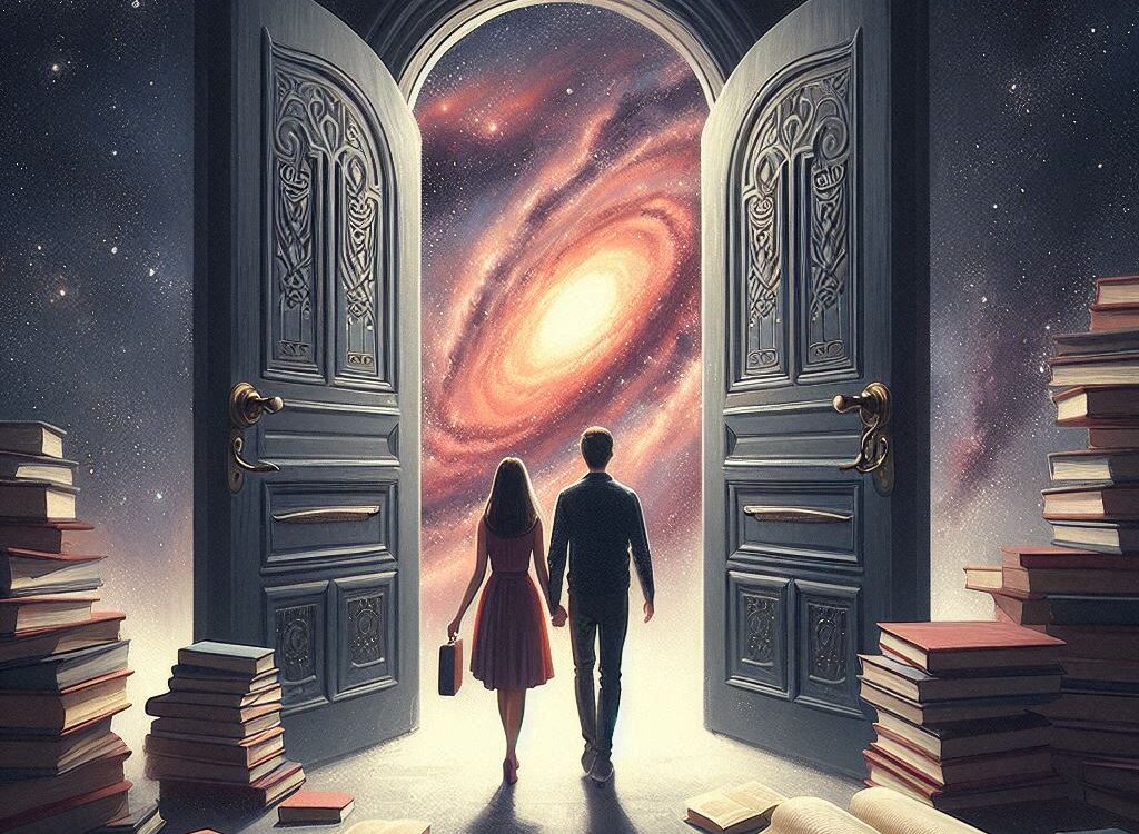 UN COUPLE DES PORTES DES LIVRES OUVERTS ET UN UNIVERS DERRIERE 1024X750 | Emilie Mérius Une lecture akashique, c’est quoi ? Wittenheim